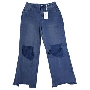 Zenana High Rise Wide Leg Distressed Jeans Size 28 NWT